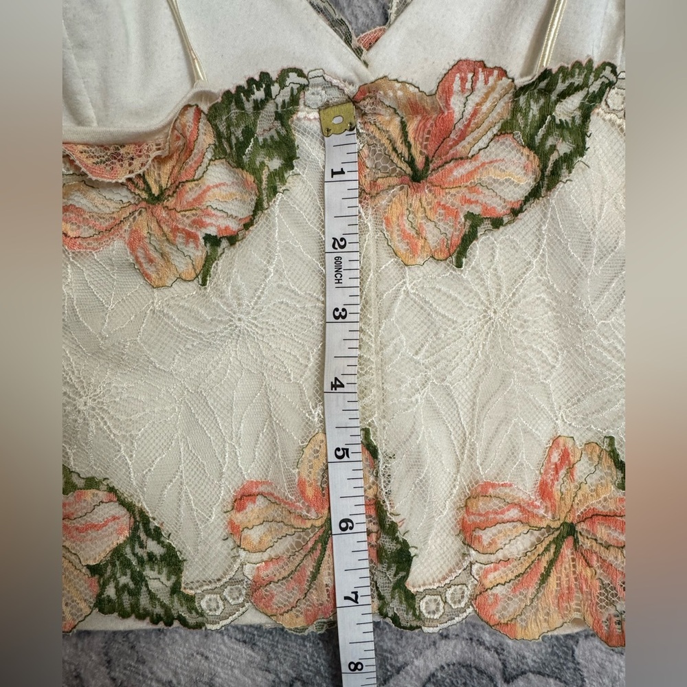 Cami Tank Bralette Soft Cotton Lined Lace with Cream with Floral Pattern - Picture 9 of 10